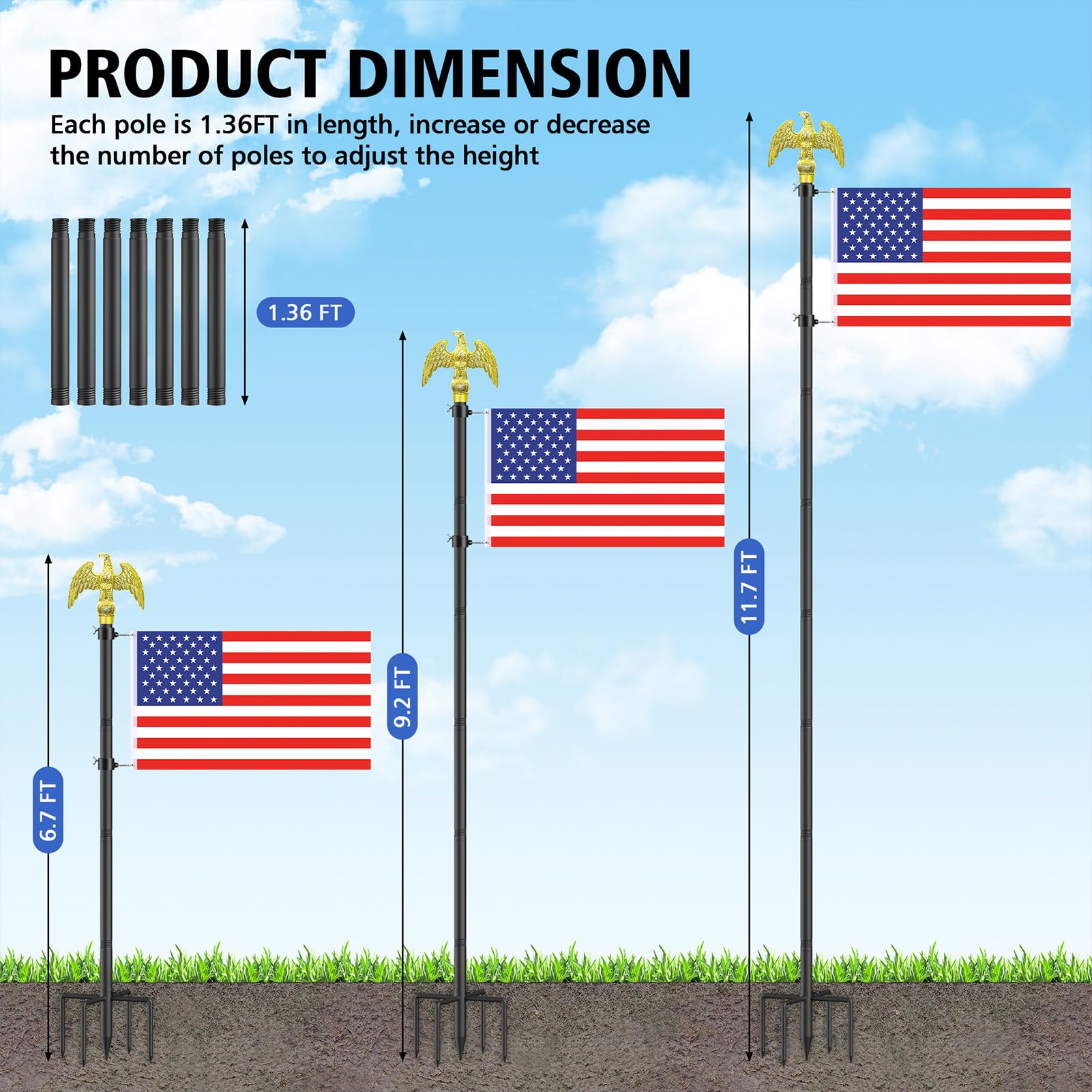 Enayplon adjustable grommets fit multiple flag sizes.