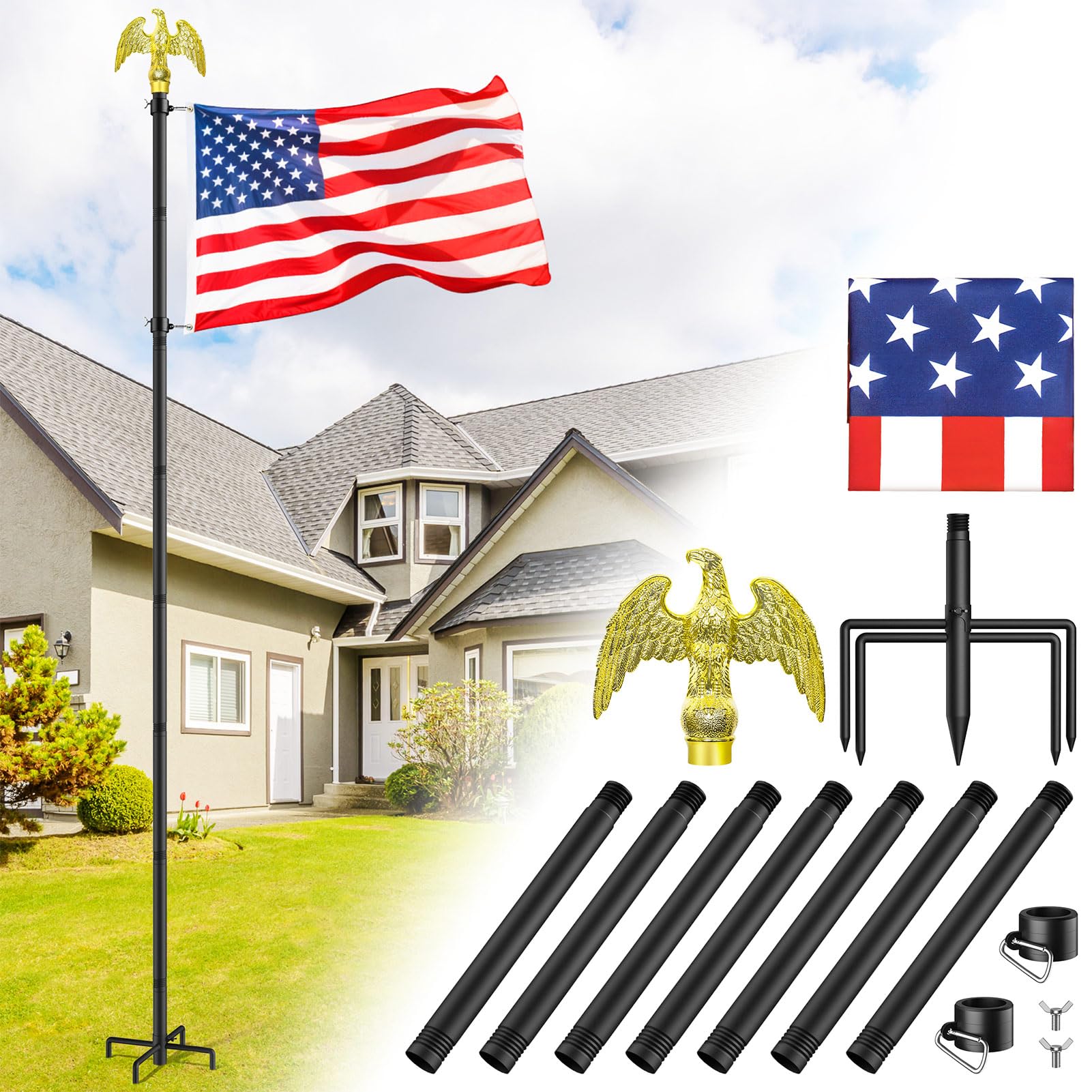 Enayplon 10 ft flag pole with eagle head for bold outdoor display.