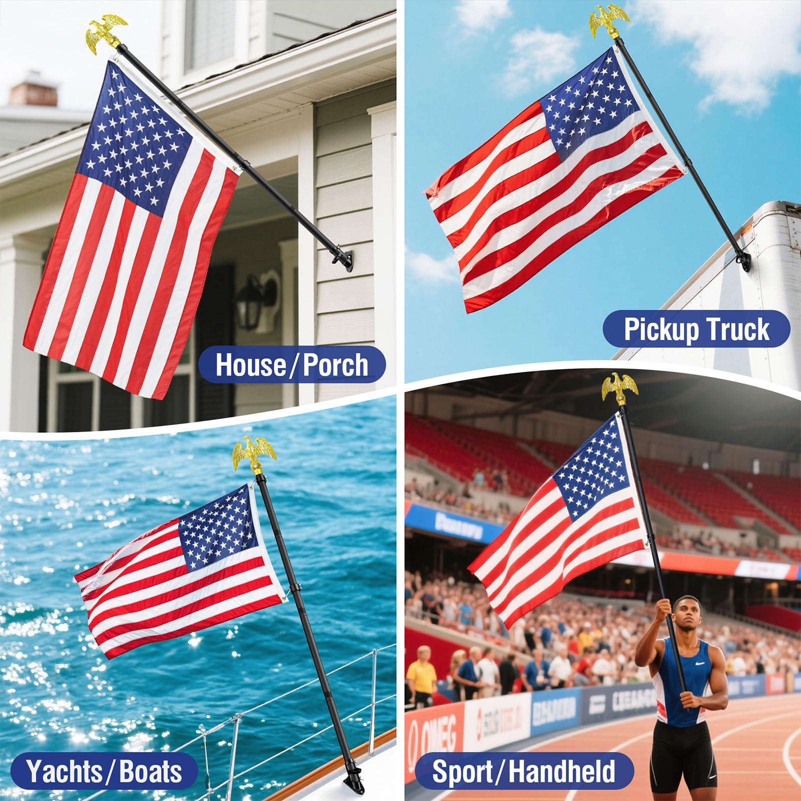 Enayplon wall mount bracket securing the flag pole outdoors