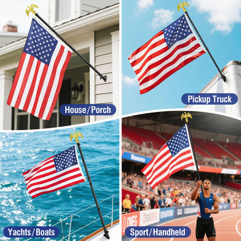 Enayplon wall mount bracket securing the flag pole outdoors