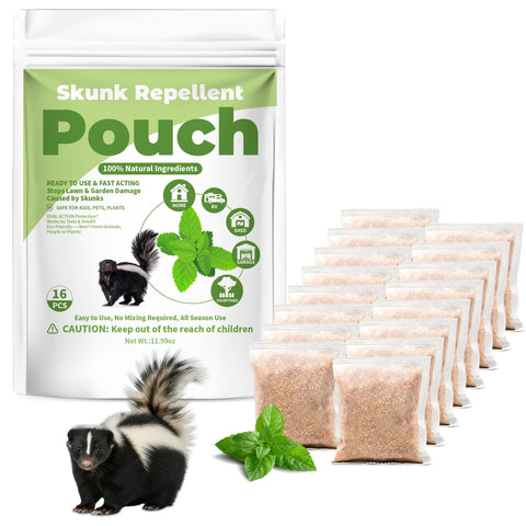 Enbabbor 16 pack peppermint skunk repellent pouches, ready-to-use for outdoor deterrence.