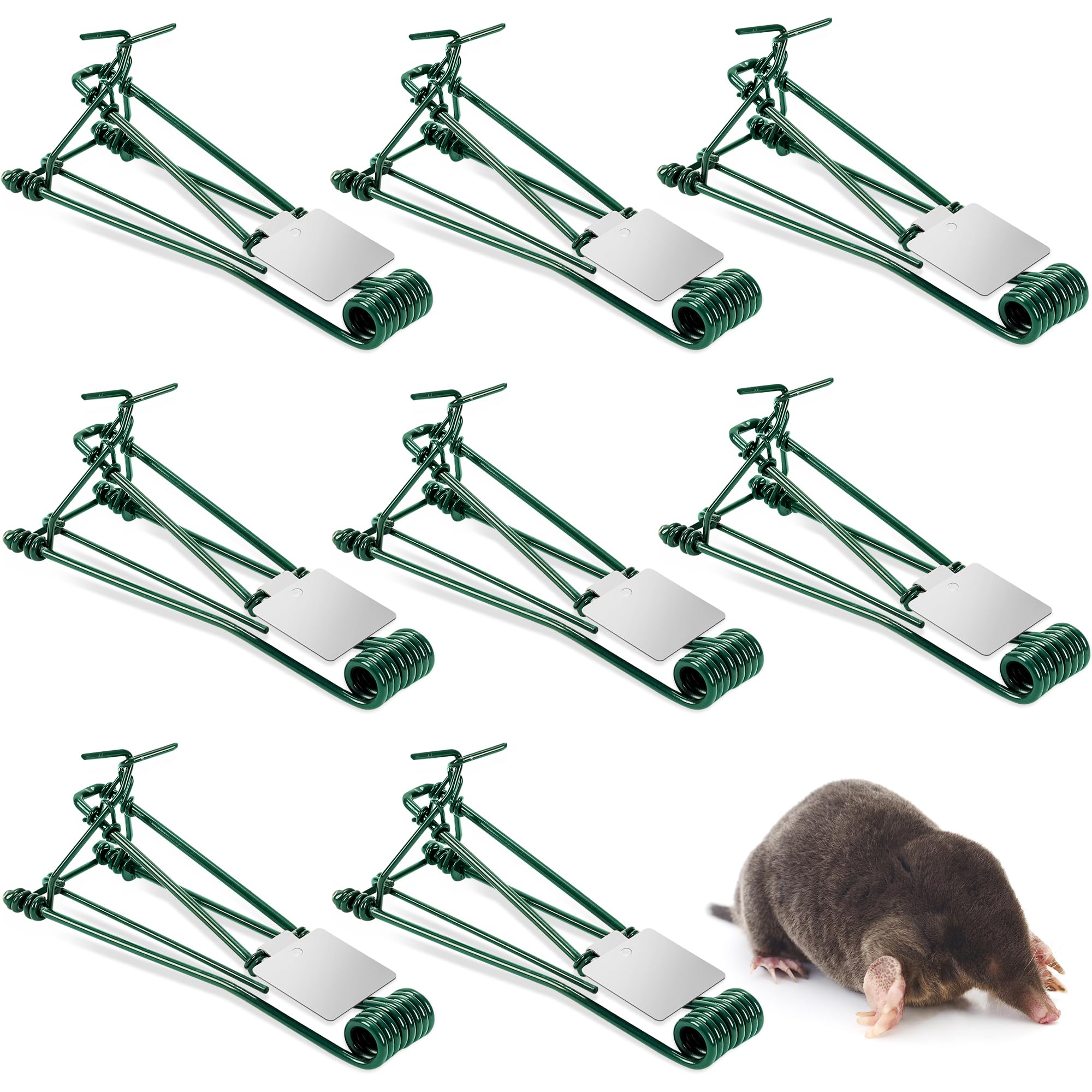 Enbabbor 8-pack metal gopher traps set for outdoor use, ready to deter burrowing pests.