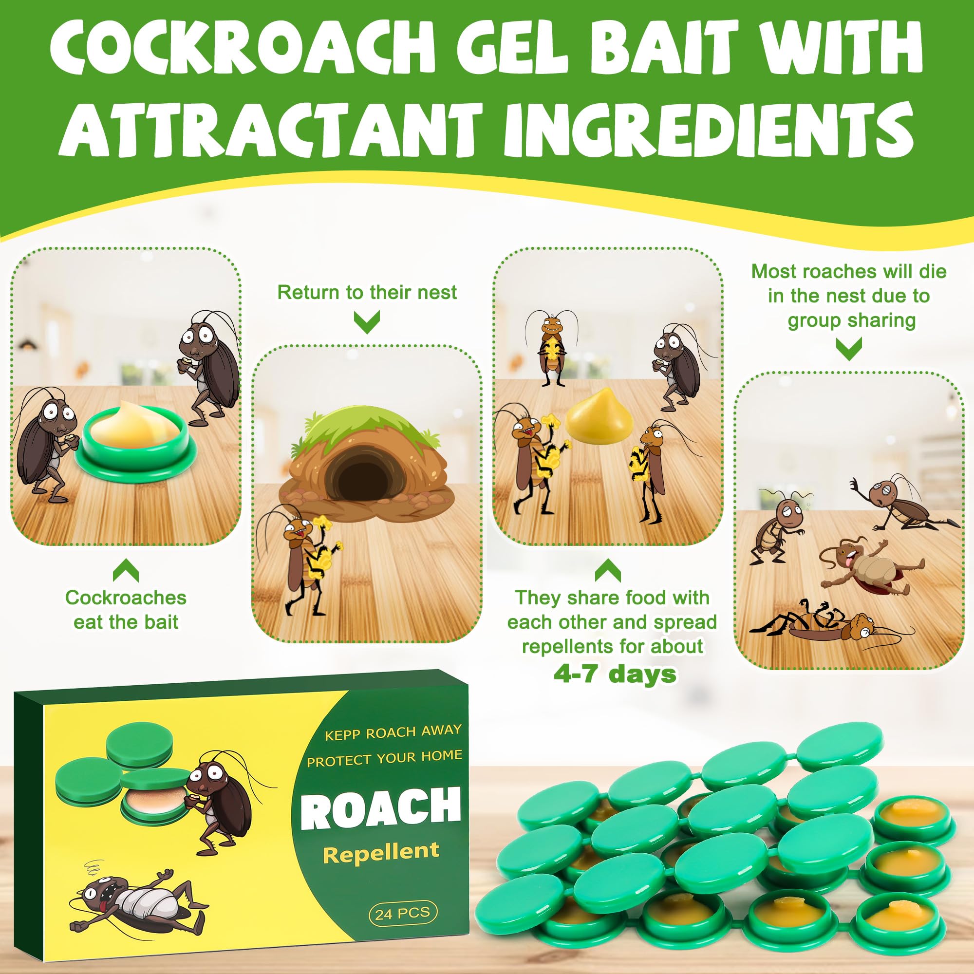 Enbabbor cockroach gel bait traps placed in kitchen area to deter roaches