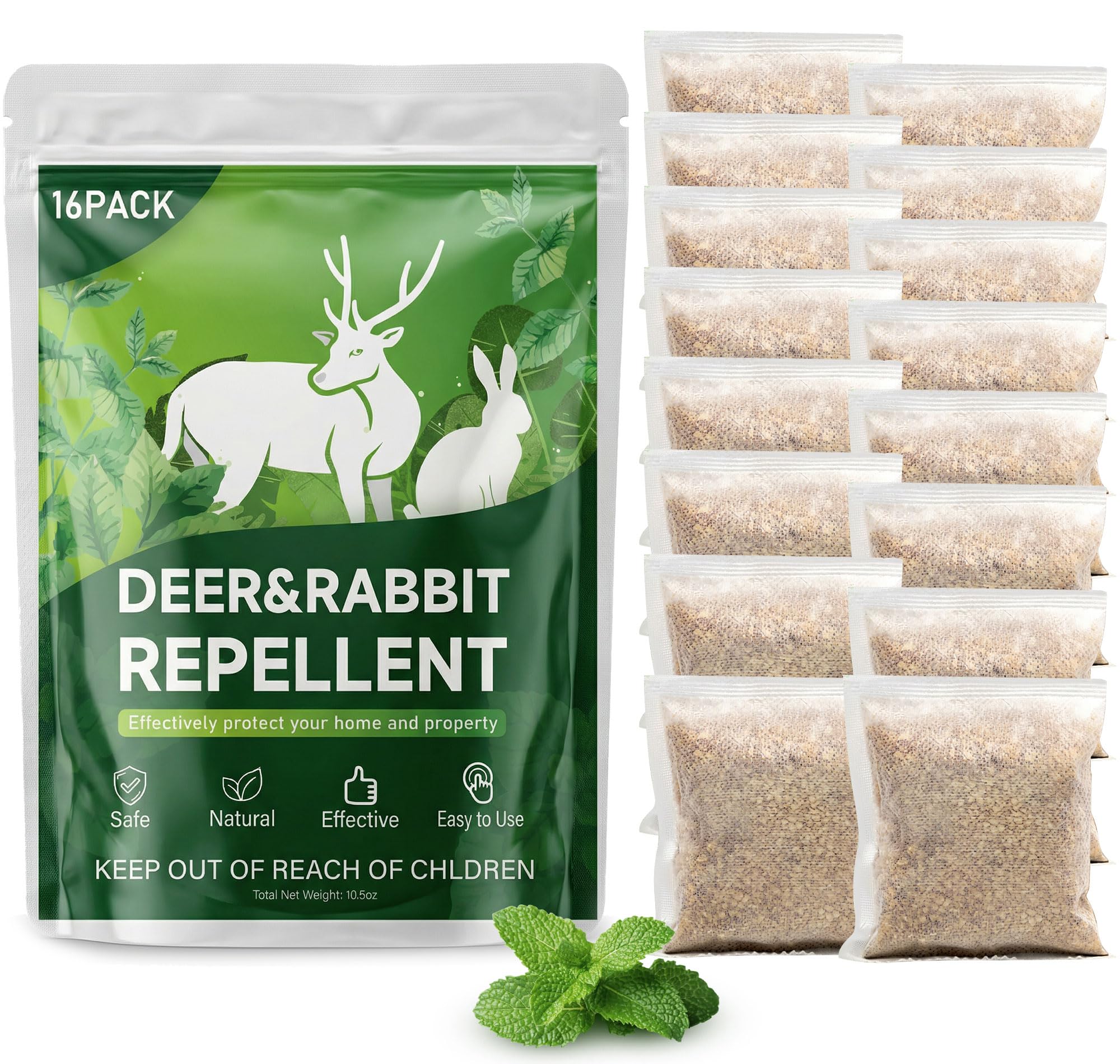 EnBABbor deer and rabbit repellent pouches in packaging protect plants with a deterrent