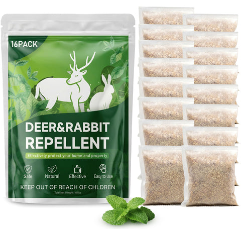 EnBABbor deer and rabbit repellent pouches in packaging protect plants with a deterrent