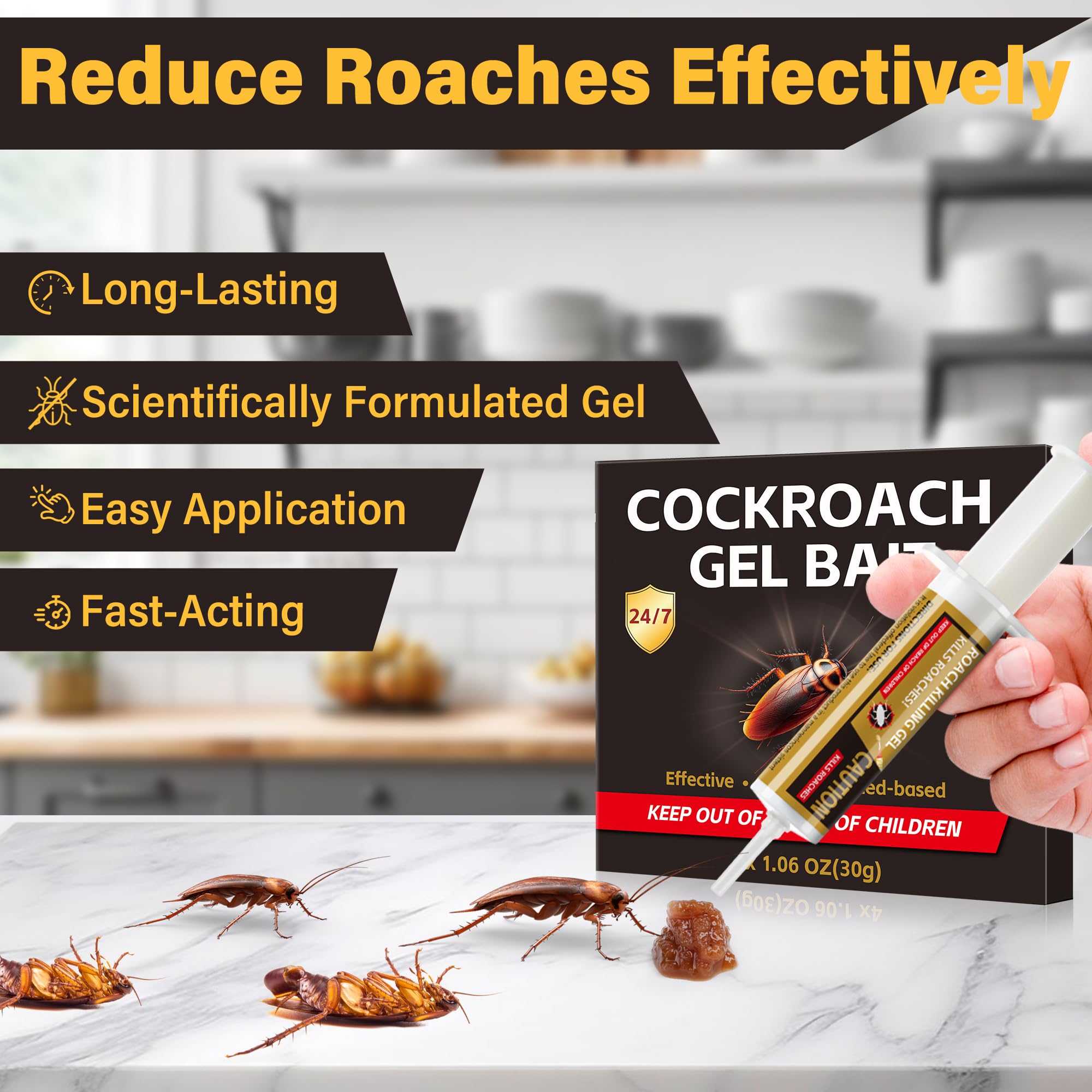 Enbabbor gel bait dispensing tube in use provides discreet indoor roach control.