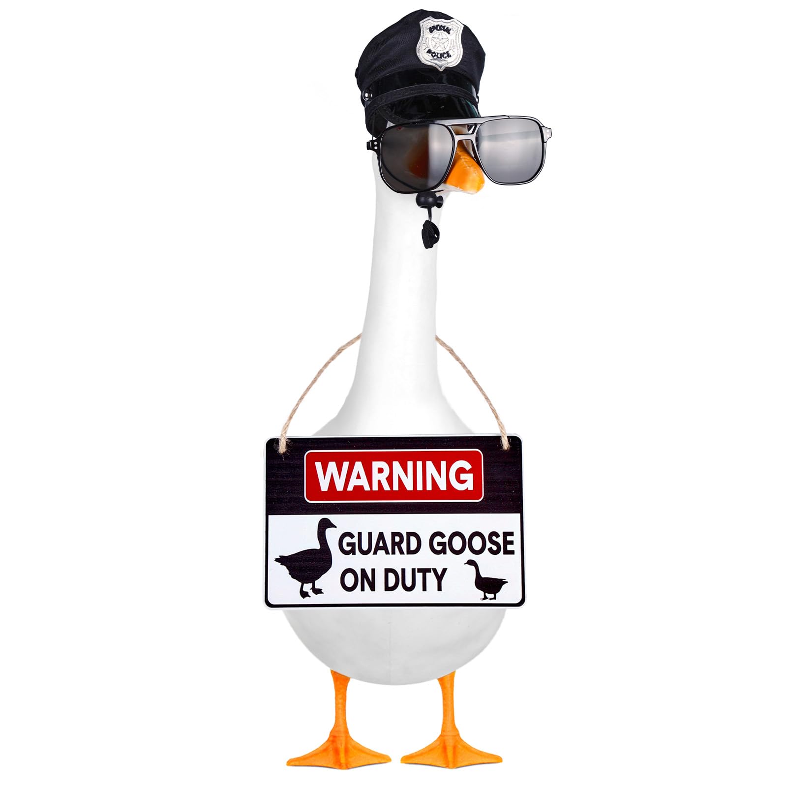 ENBOFID police goose outfit cap on a 23-inch goose for curb appeal