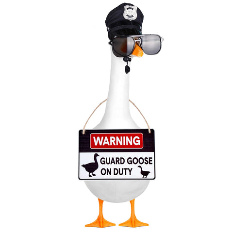 ENBOFID police goose outfit cap on a 23-inch goose for curb appeal