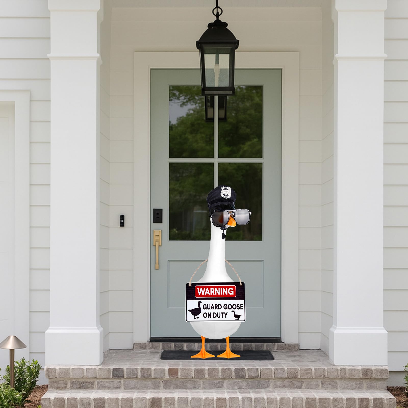 ENBOFID porch goose statue display with hat and sign