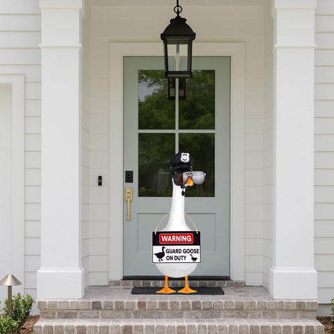 ENBOFID porch goose statue display with hat and sign