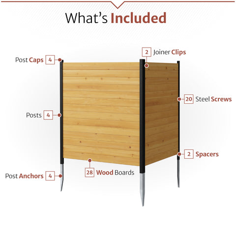 Enclo 42in H x 38in W dimensions frame a compact backyard wall with privacy.