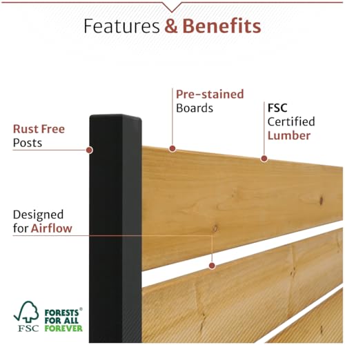 Enclo Concord cedar wood privacy screen blocks view of clutter like AC units.