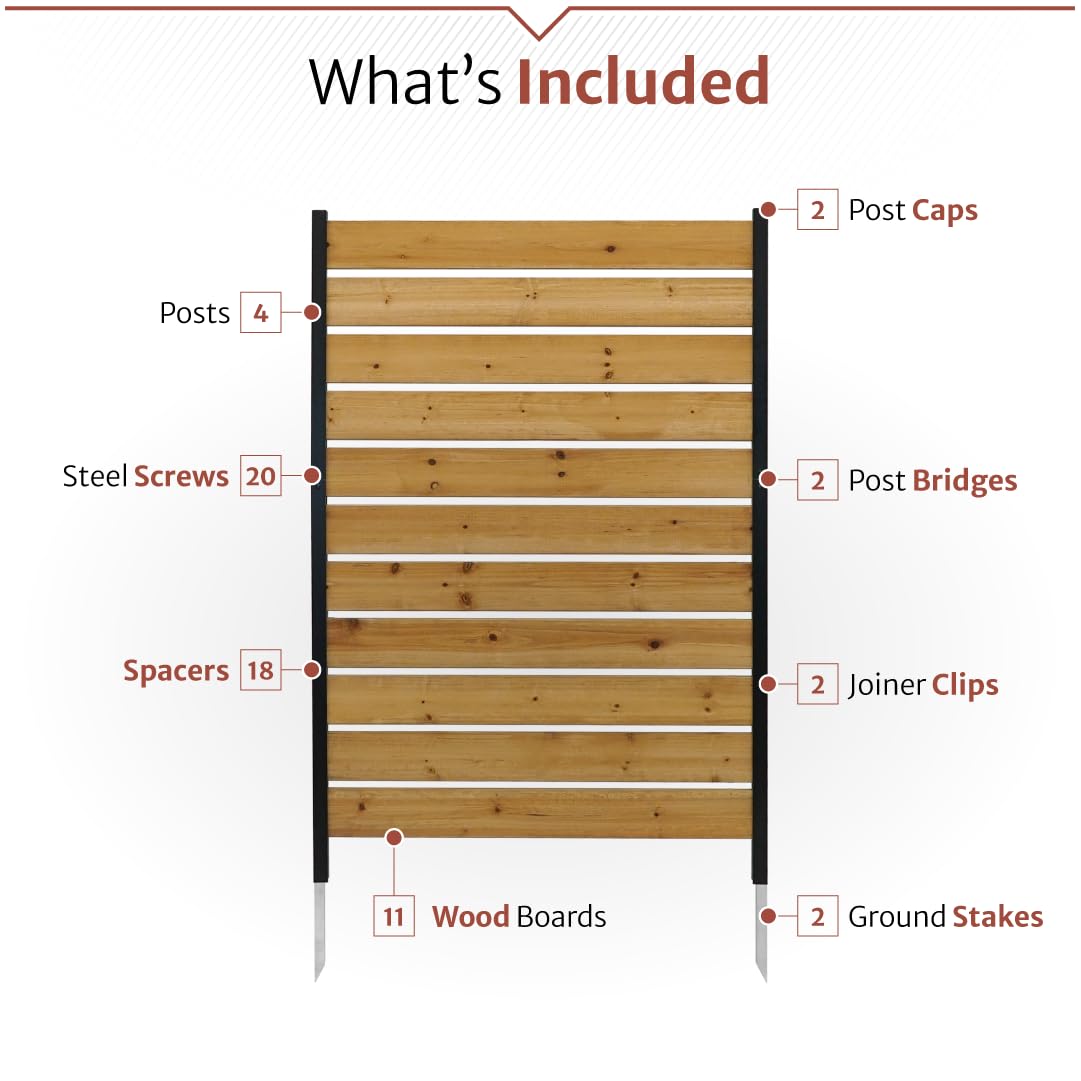 Enclo Concord cedar wood privacy screen sits in a sunny patio setting.