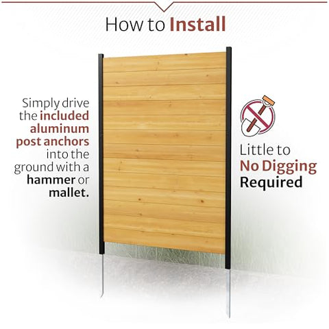 Enclo Fairmont cedar wood privacy screen no-dig system with ground stakes