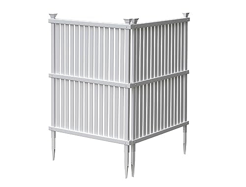 Enclo Wilmington white trash can enclosure keeps clutter out of sight.