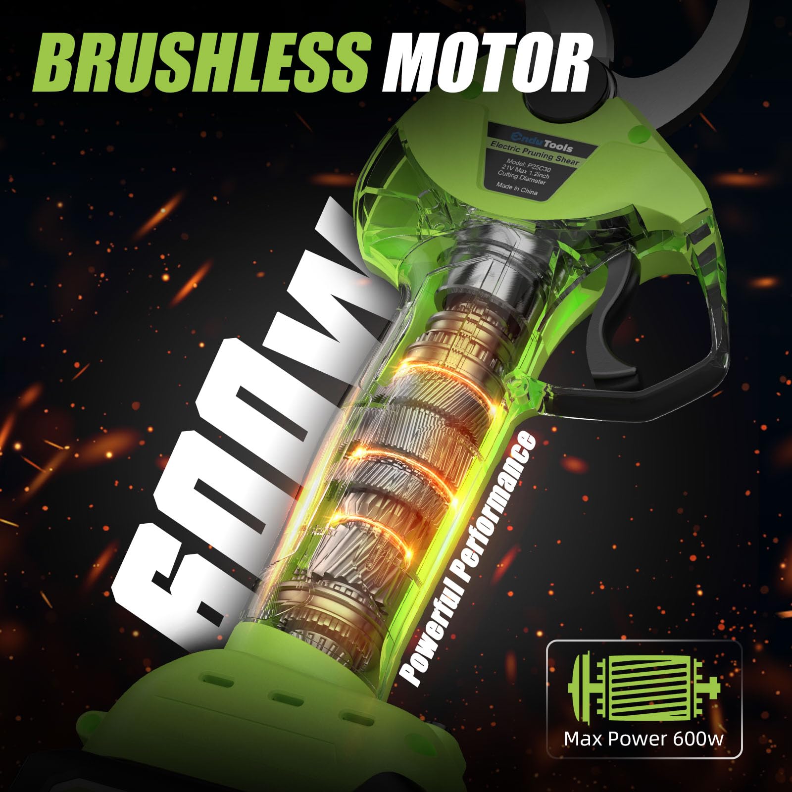 EnduTools brushless motor provides smooth cutting action with less vibration