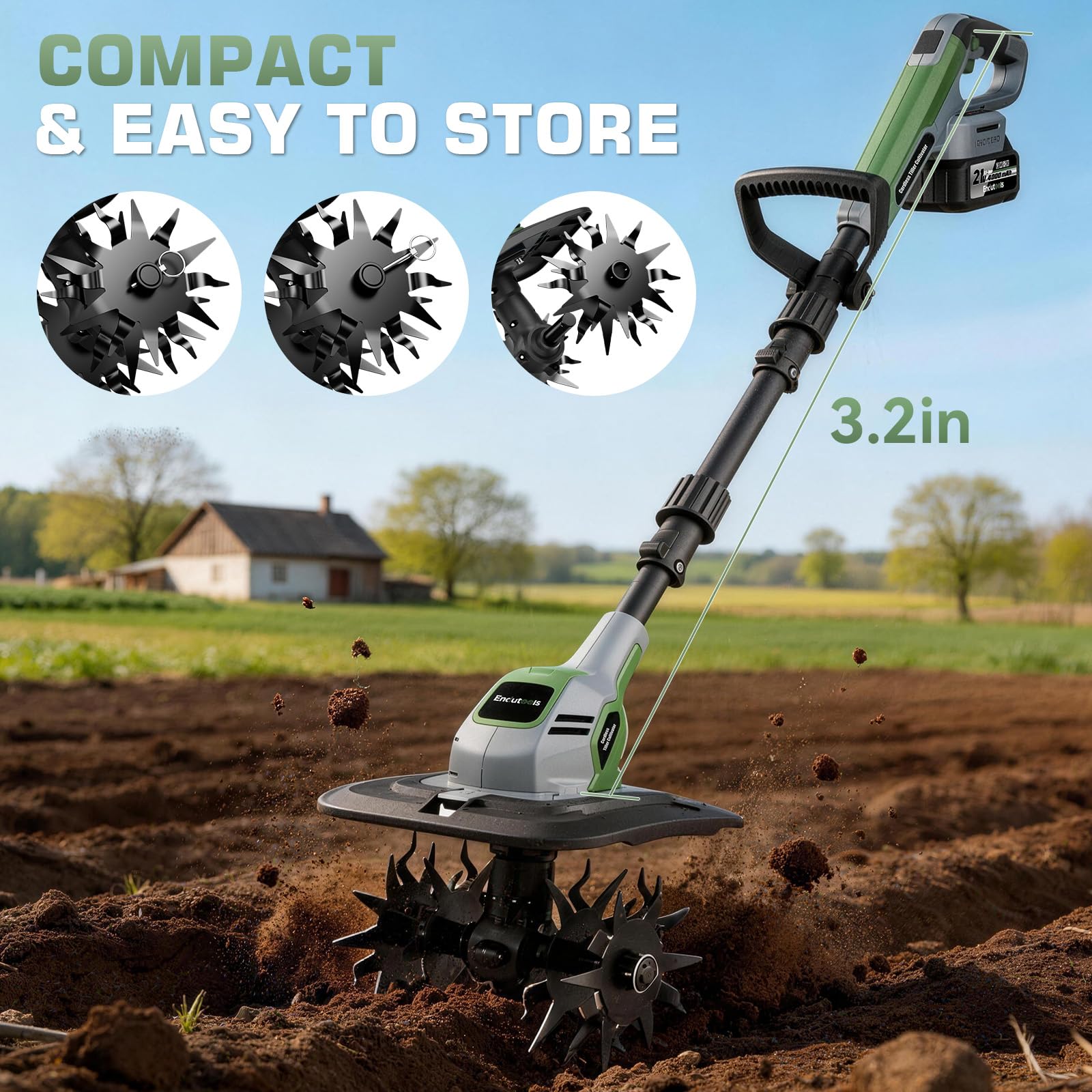 EnduTools detachable head and pole simplify storage after gardening.