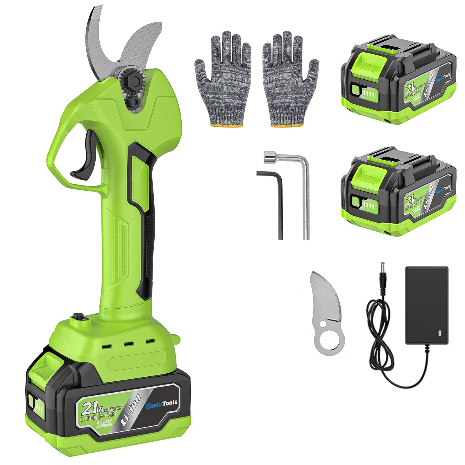 EnduTools electric pruning shears in hand delivering precise pruning on branches