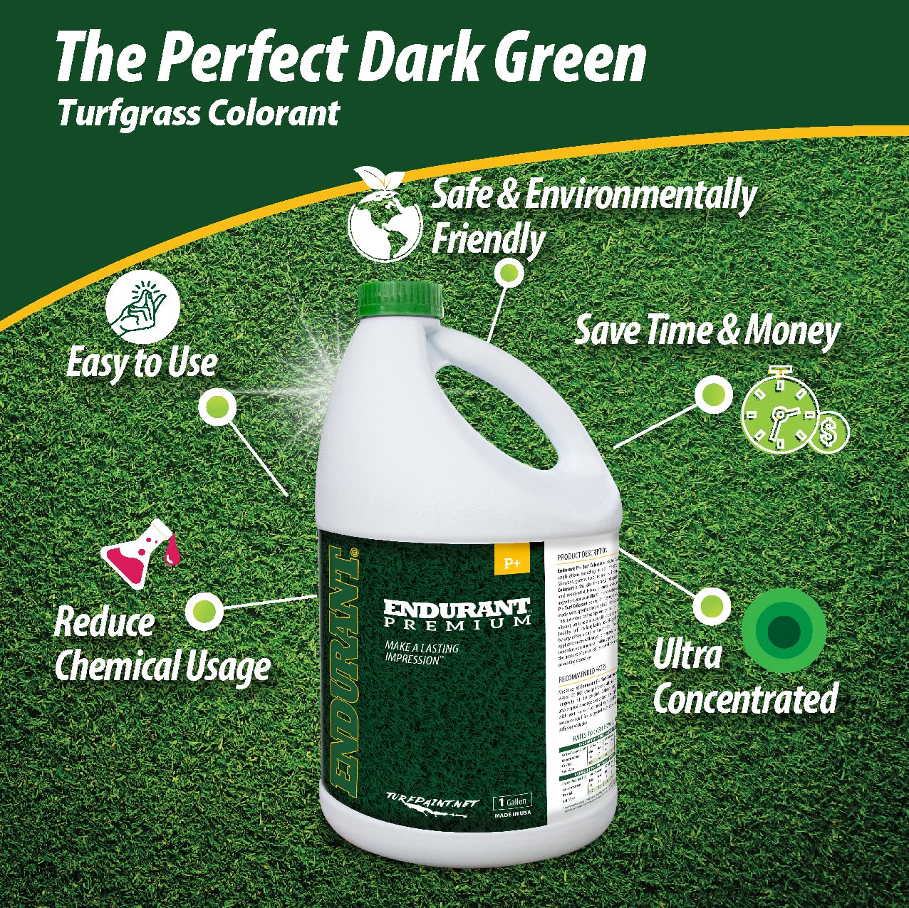 Endurant Turf Colorants concentrated formula pour highlights versatility for large areas.