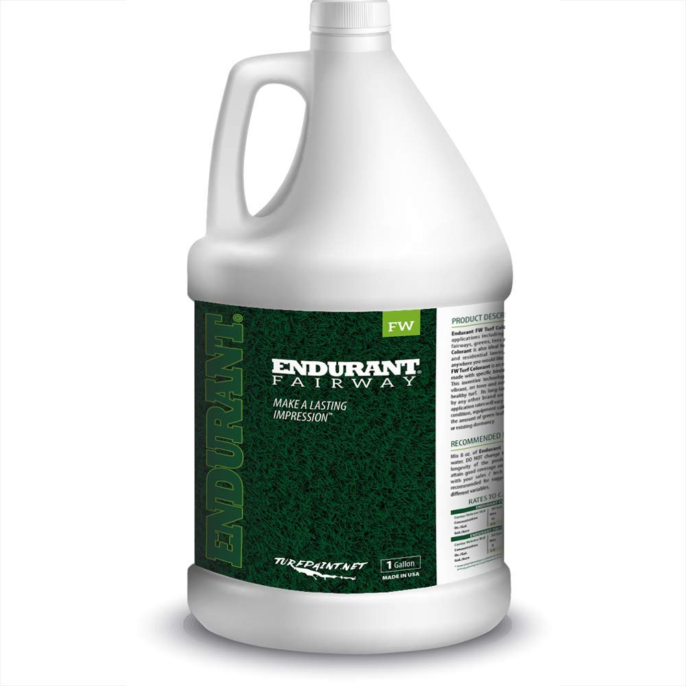 Endurant Turf Colorants fairway spray demonstrates quick patch repair on a dull lawn.