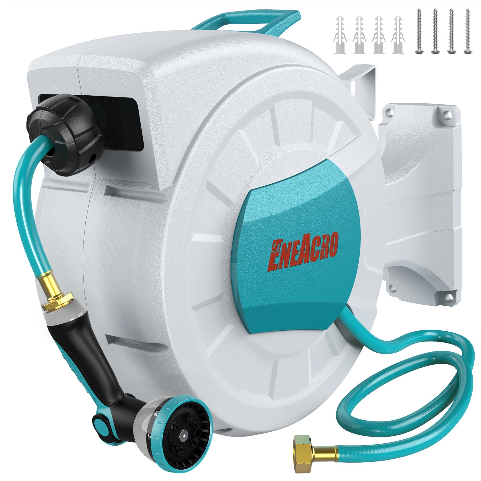 ENEACRO retractable hose reel with wall mount enables easy garden watering and tidy storage.