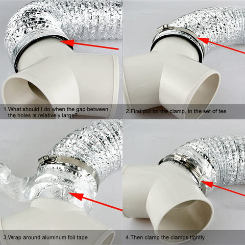 Enenes duct tee installation showing step with tape and clamps