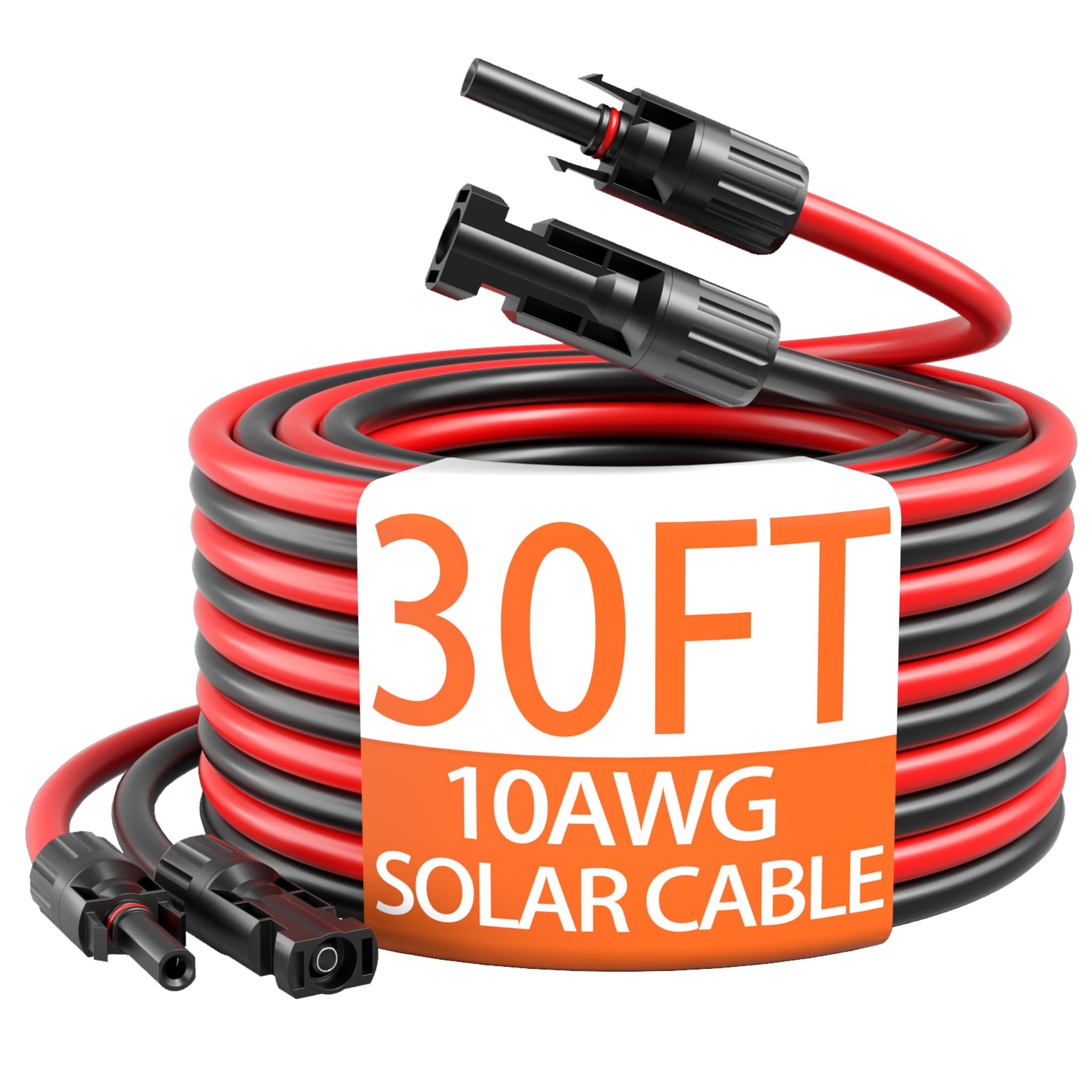 Energeaster 10AWG solar extension cable with red and black ends for outdoor installations