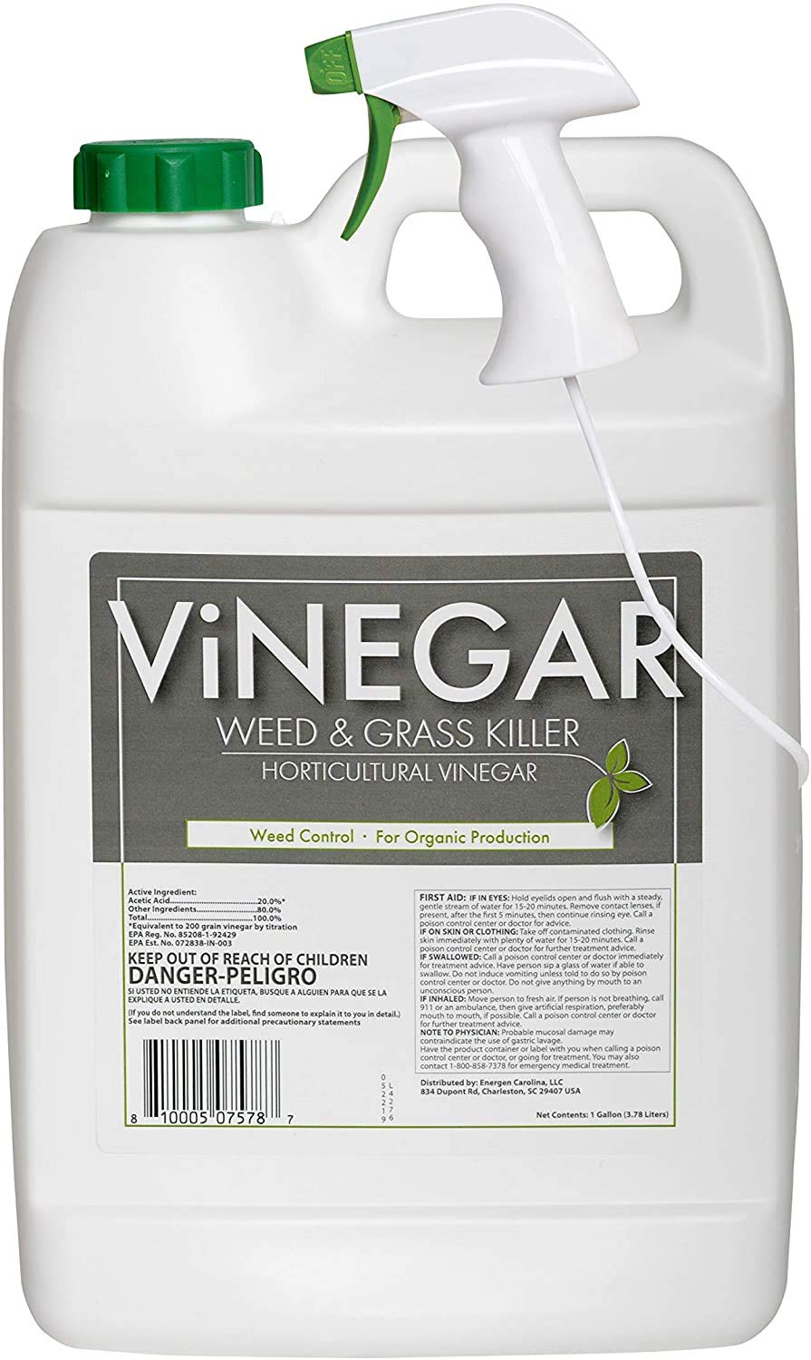 Energen vinegar weed killer bottle with sprayer for organic weed control.