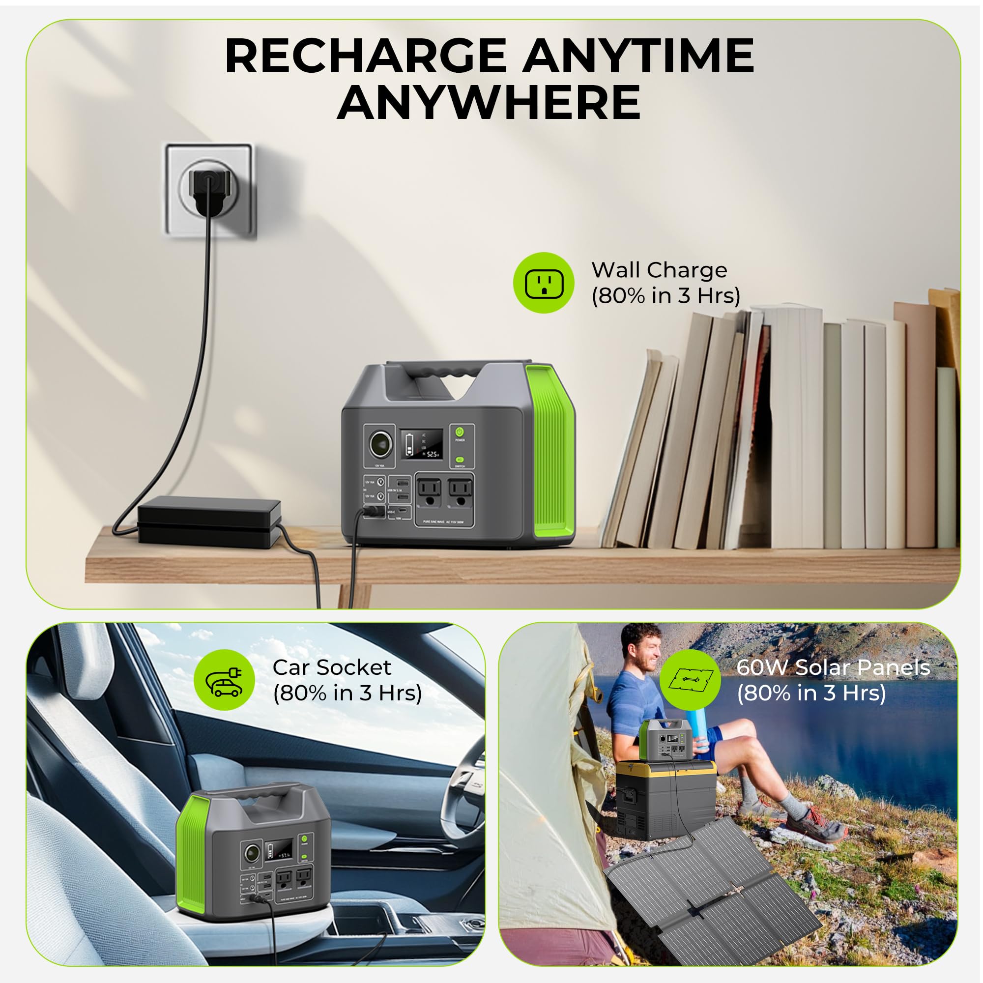 EnginStar 296Wh lithium battery provides reliable backup energy for camping.