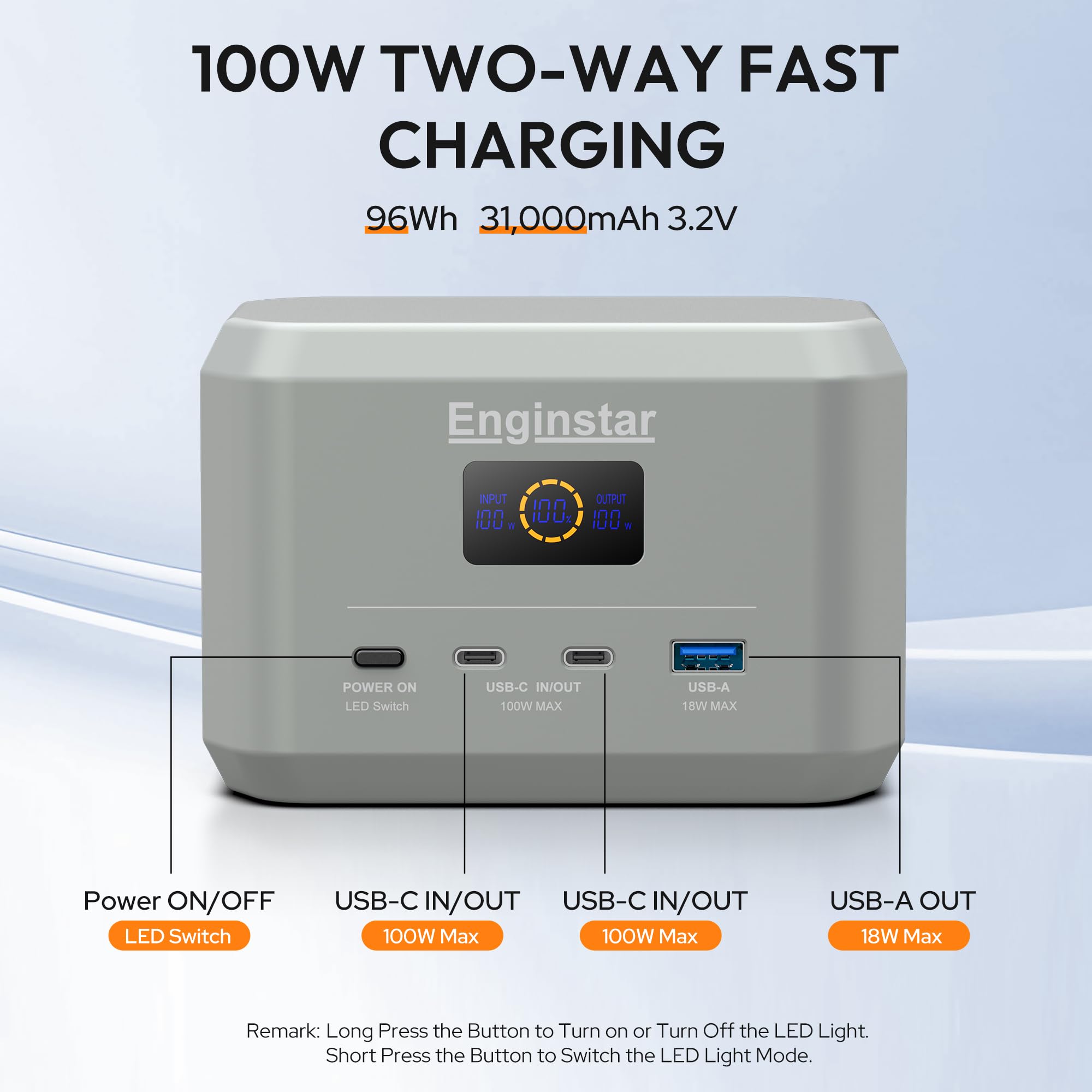 EnginStar E100 ultra-fast recharging powers phones and tablets quickly.
