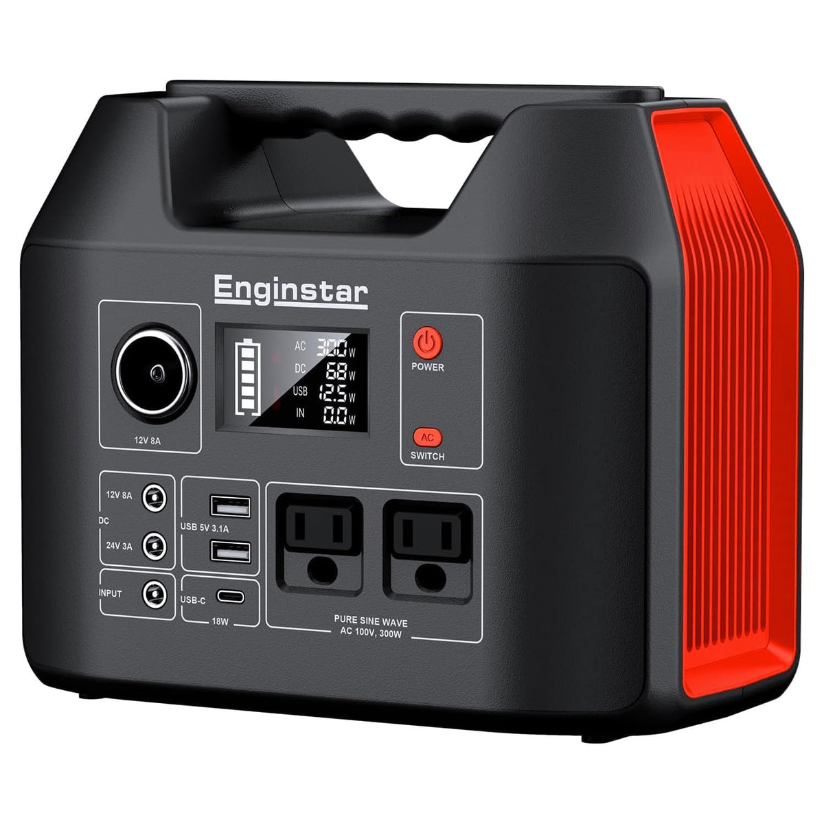 EnginStar portable power station front view powering devices outdoors