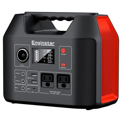 EnginStar portable power station front view powering devices outdoors