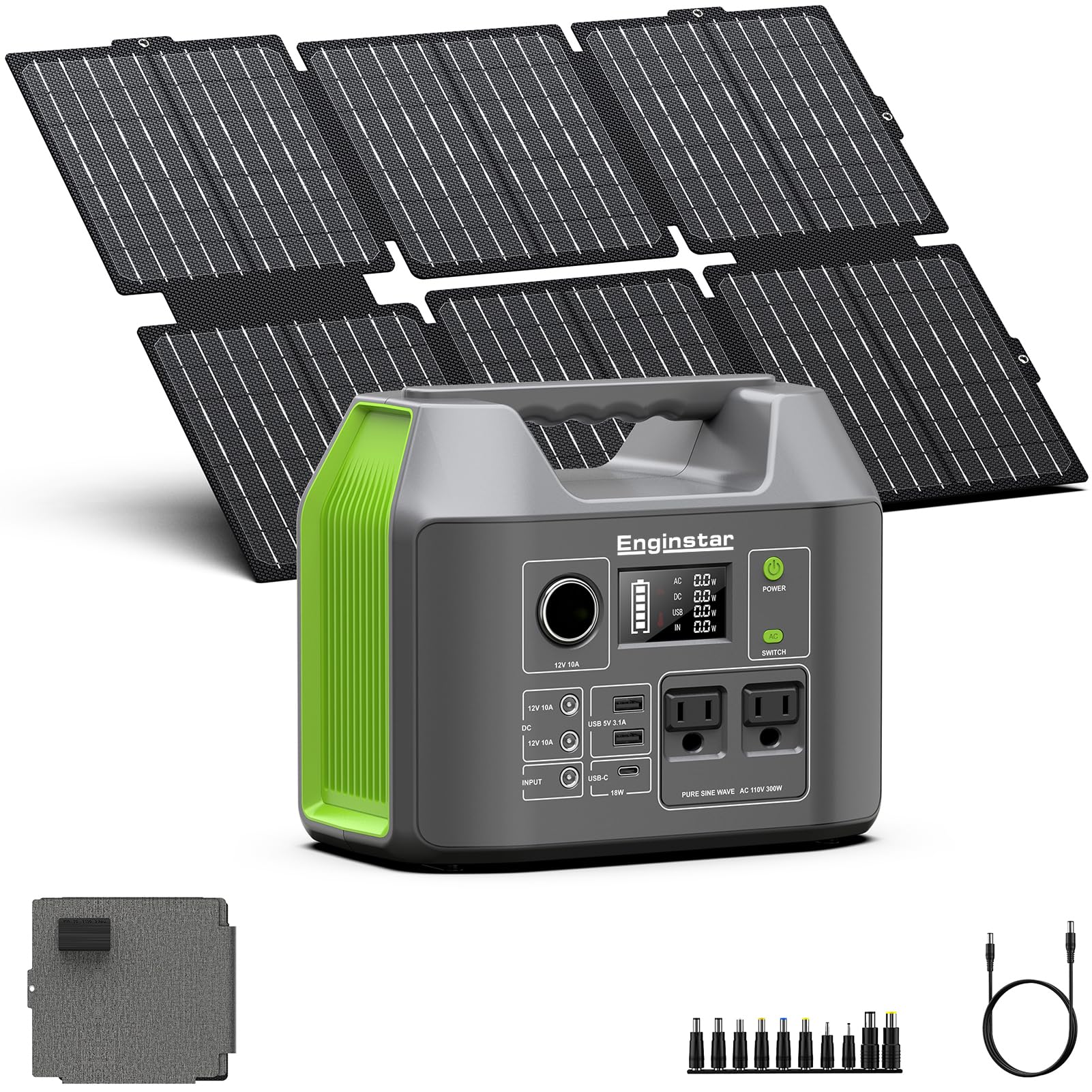 EnginStar portable solar generator powering smartphones during outdoor adventures.