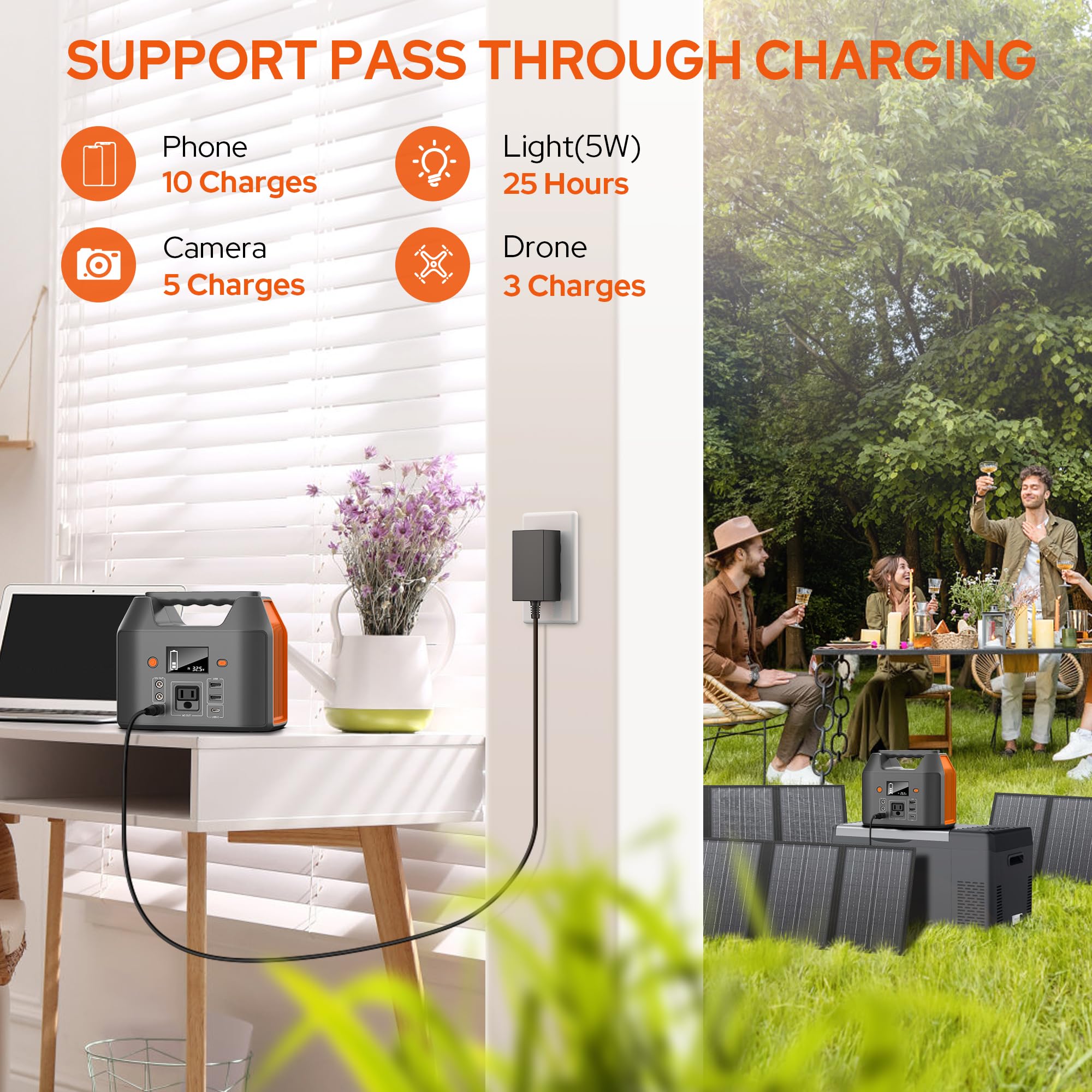 EnginStar solar-panel charging compatible for off-grid use.
