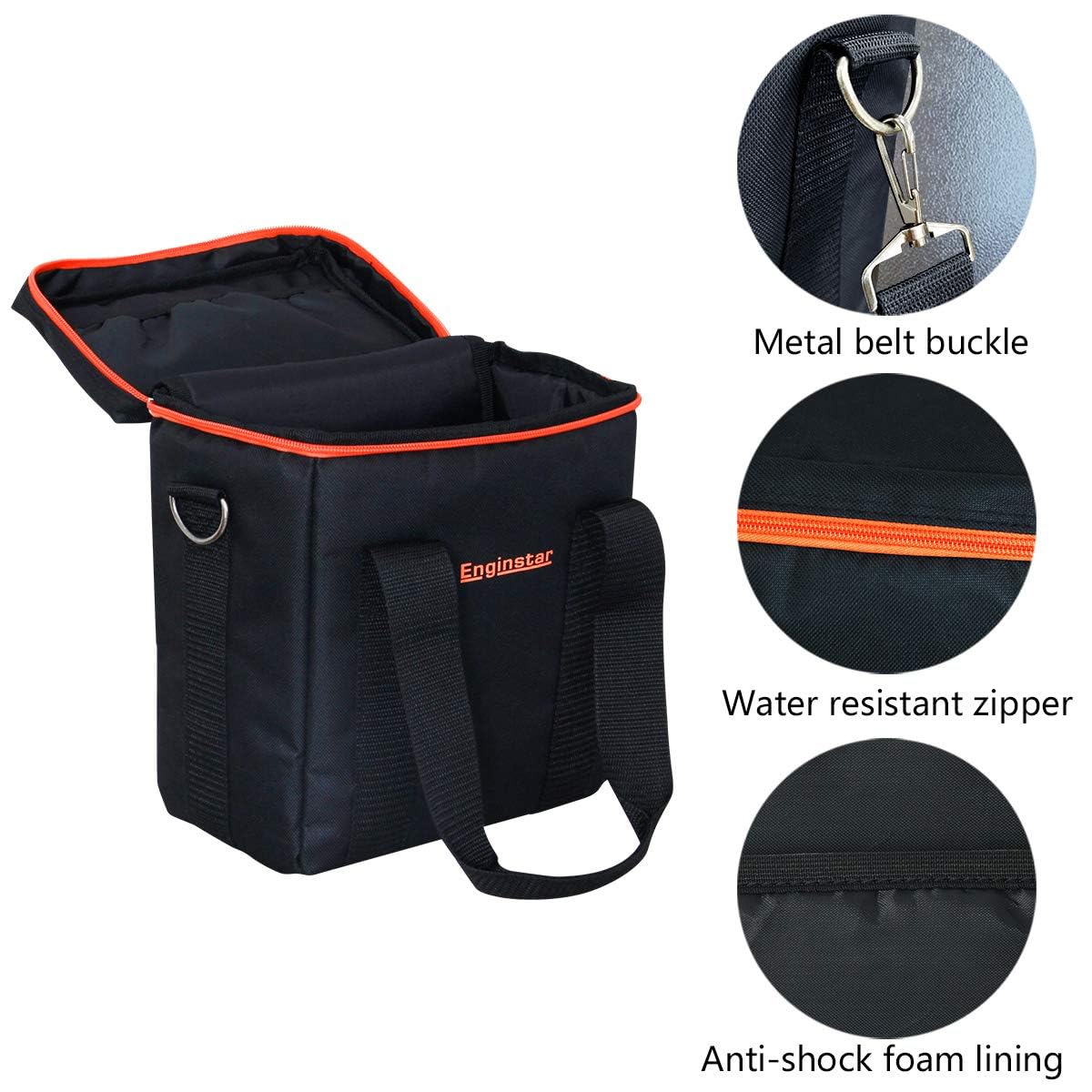 EnginStar waterproof zipper protects contents during rain and outdoor use.