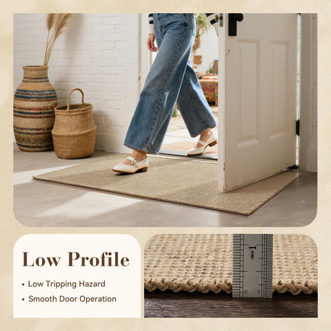 Engiw jute mat protecting hardwood floors with gentle natural fibers.