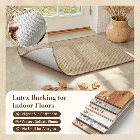 Engiw jute mat detail showing non-slip latex backing for secure placement.