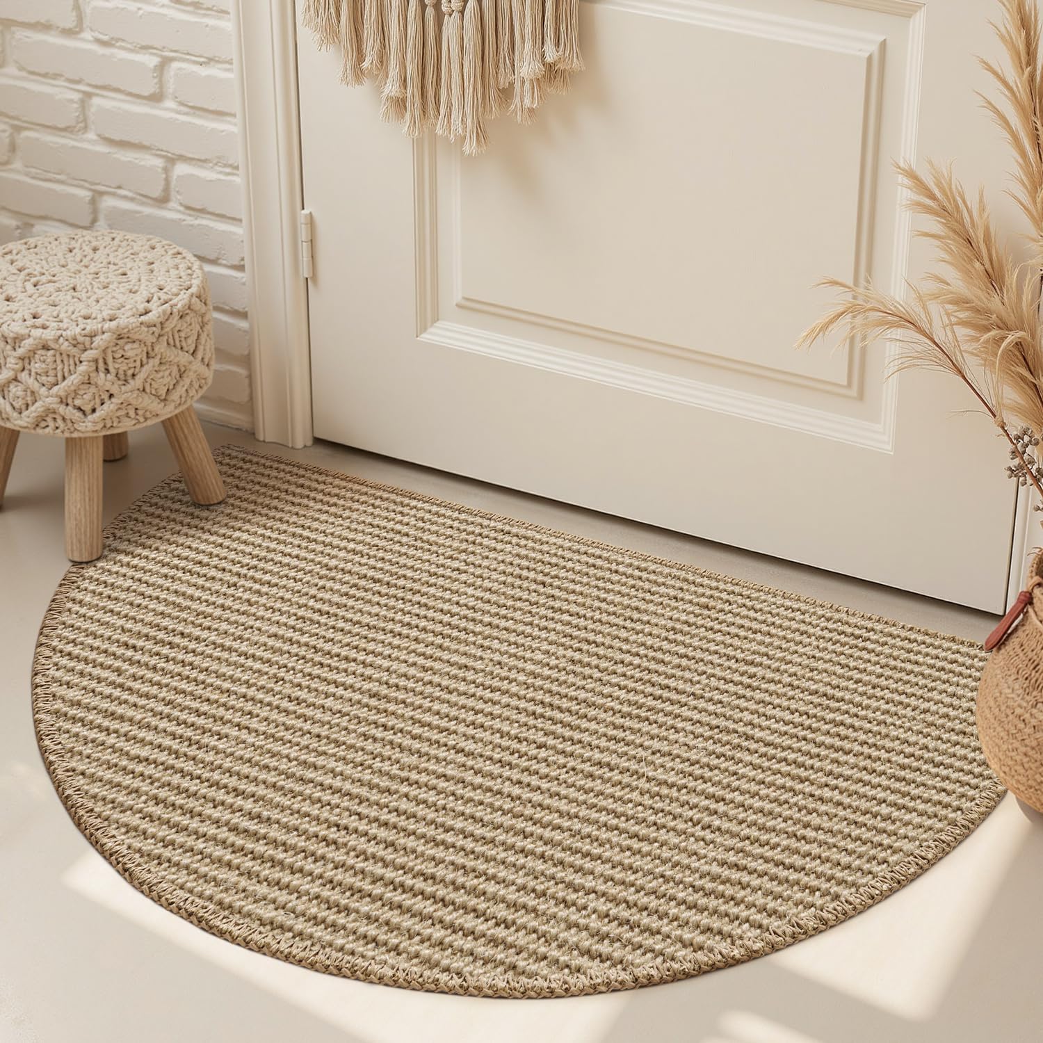 Engiw jute front door mat texture close-up showing natural fibers and weave.