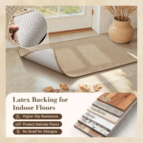 Engiw mat with non-slip backing stays securely on smooth floors