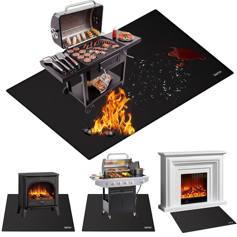 ENGPOW large under-grill mat protecting deck from sparks and grease during outdoor cooking.