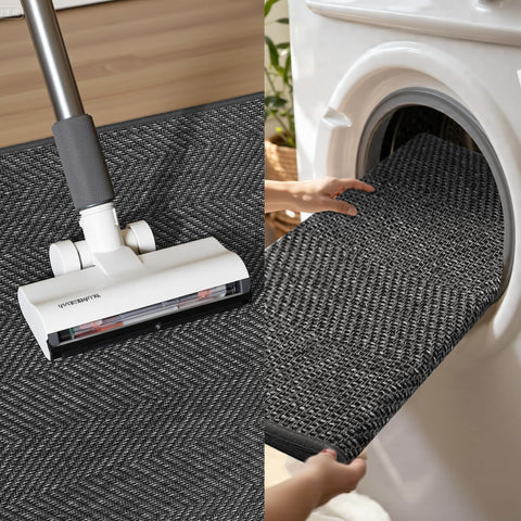 ENHASIV ultra-thin mat cleans easily with vacuum or hose.