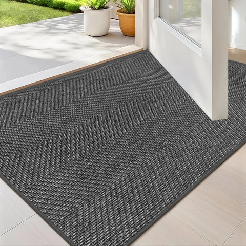 ENHASIV Ultra Thin Door Mat 17x29 in dark grey, low-profile entry for under doors.