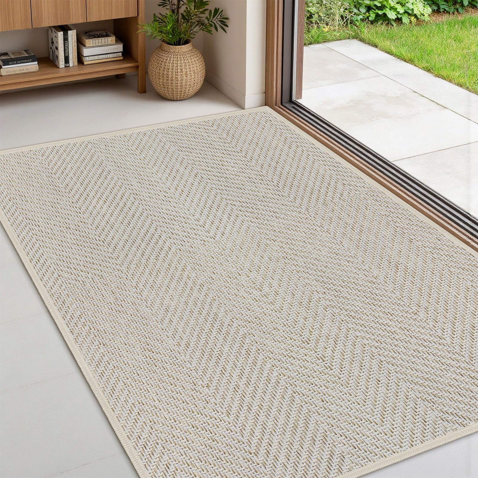 ENHASIV ultra-thin door mat 24x36 in khaki folds flat under doors for seamless entry