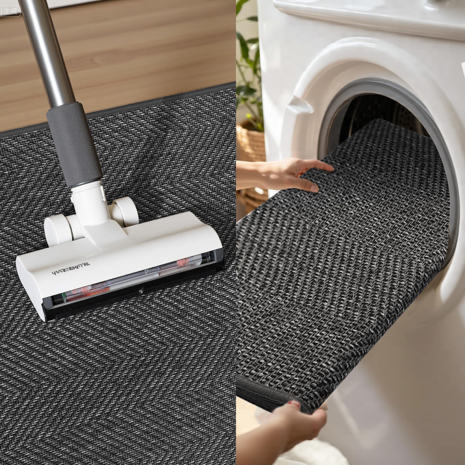ENHASIV washable door mat cleans with hose or machine wash.