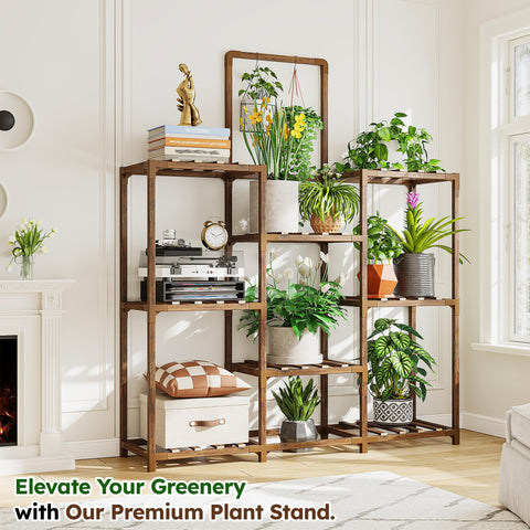 EnHomee 8-Tier Plant Stand with built-in hooks for trailing vines.