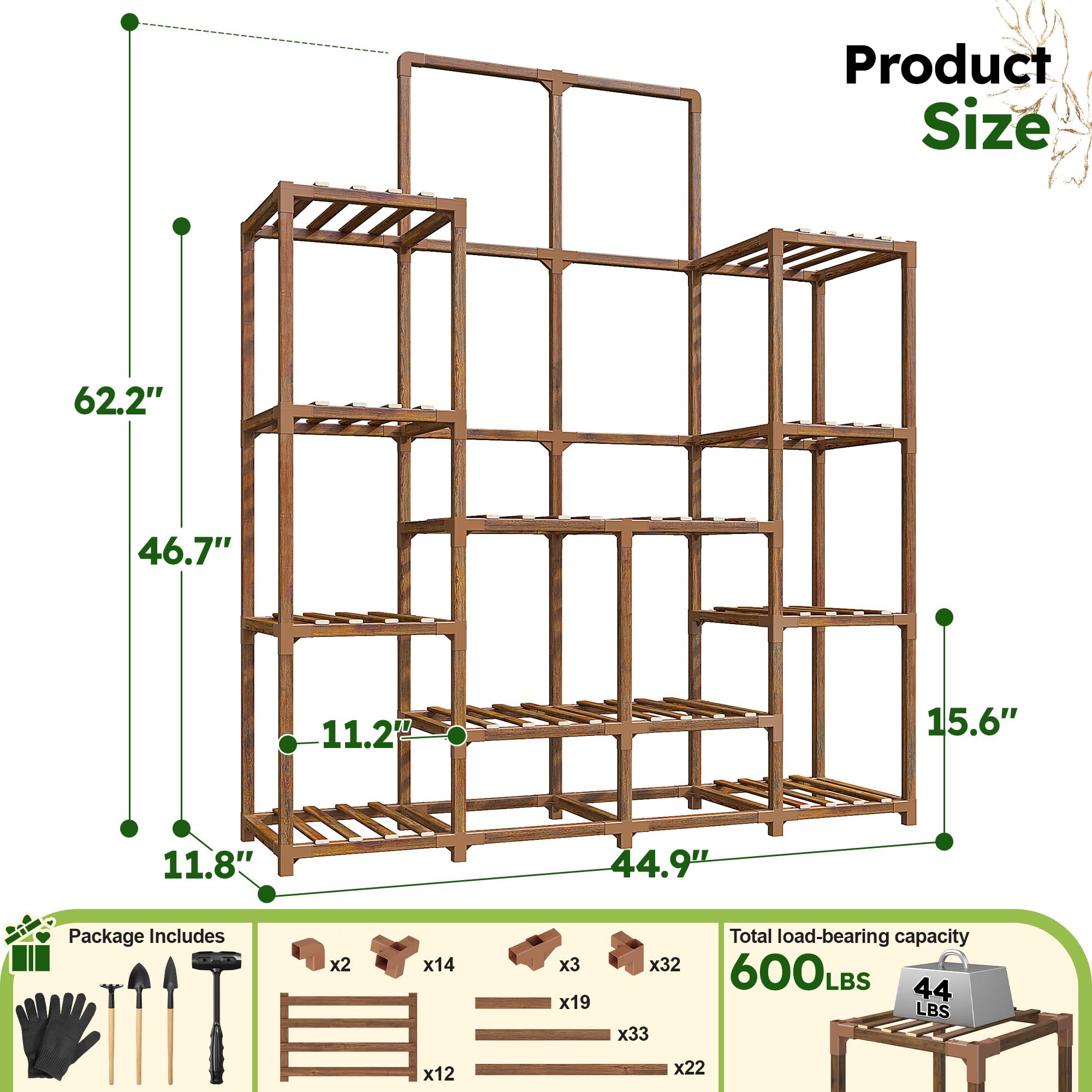 EnHomee plant stand wide footprint supports large plant collections.