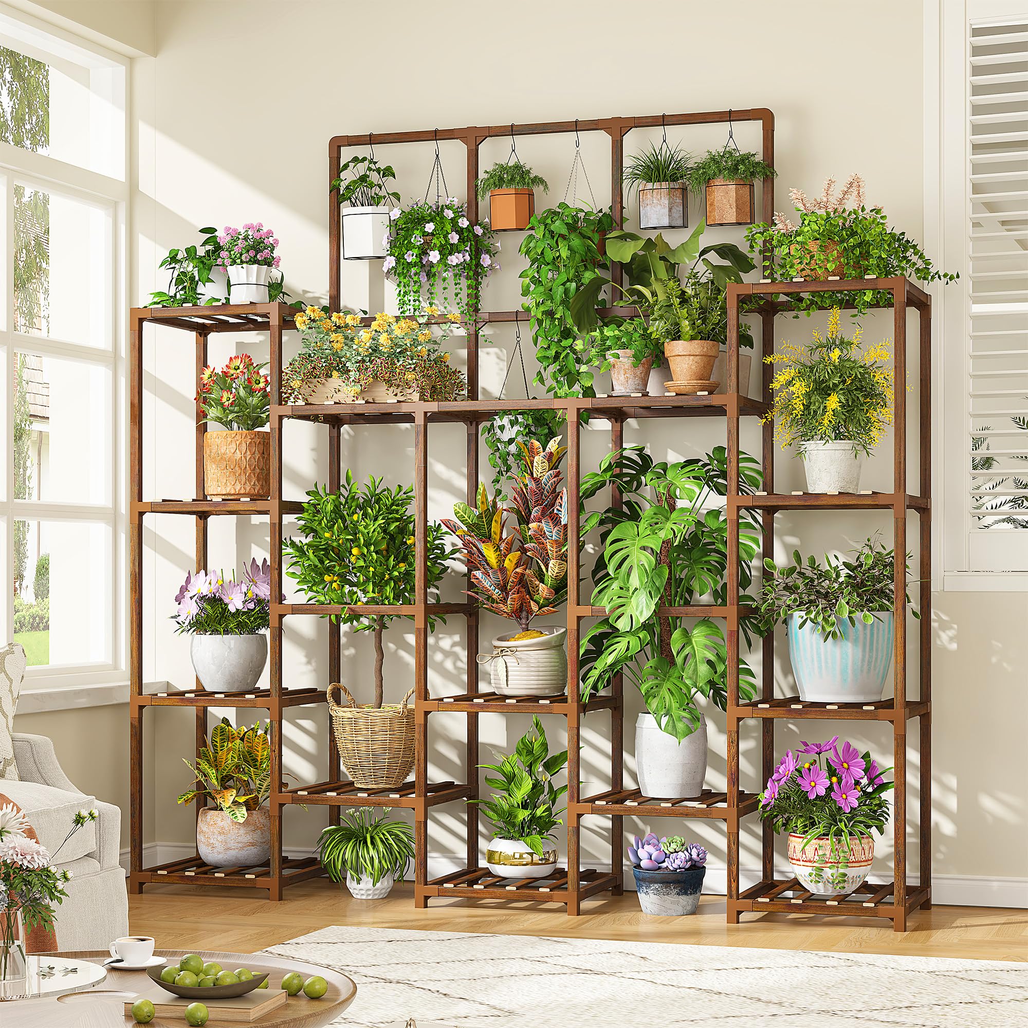 EnHomee tall plant stand with open-frame design for airflow and light.