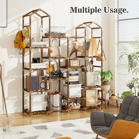 EnHomee wood DIY shelves showcase 15-21 pots on a spacious rack.