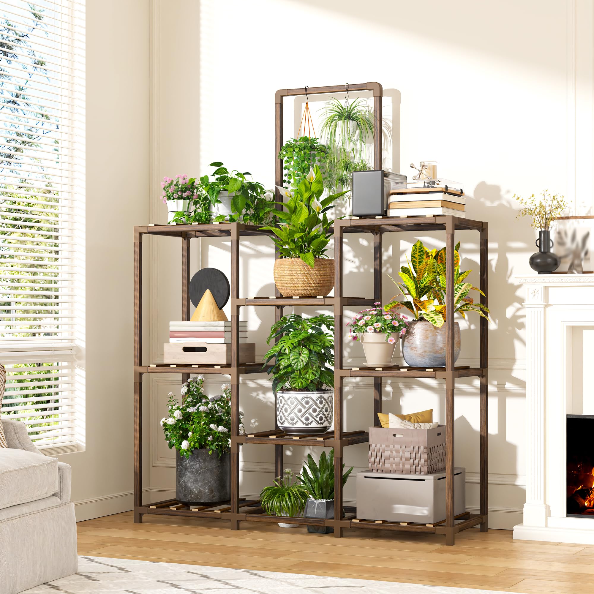 Hanging rod accommodates trailing plants for vertical greenery display