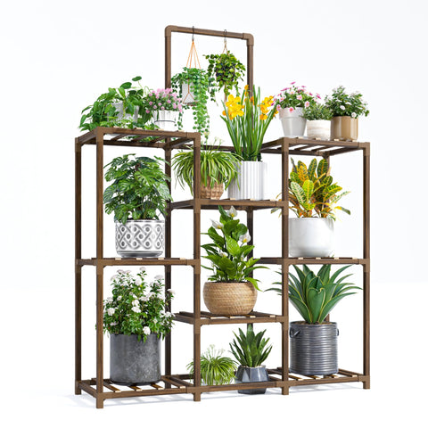 EnHomee plant stand shows large capacity for 10–12 pots across multiple shelves